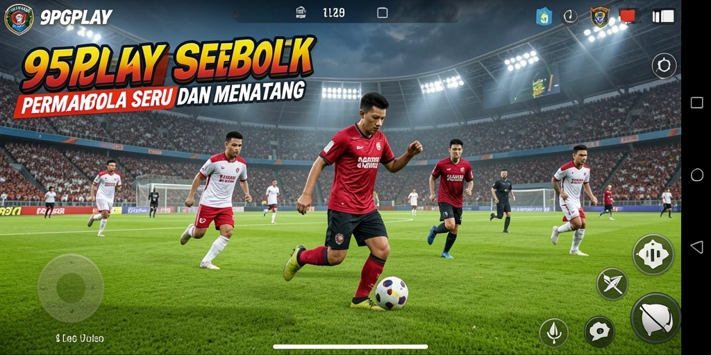 Screenshot gameplay <strong>95PGPLAY</strong> menampilkan aksi seru di lapangan sepak bola.