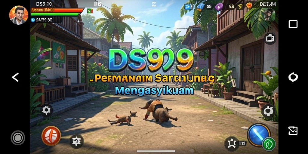 Screenshot utama DS99 menampilkan gameplay santai yang seru dan penuh warna.