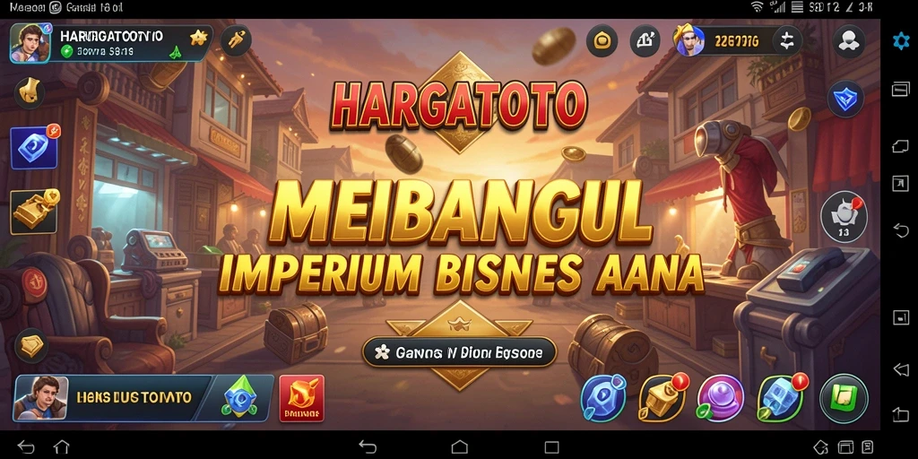 Tampilan gameplay HARGATOTO menampilkan keseruan membangun bisnis Tycoon.