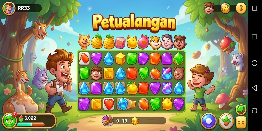 Screenshot gameplay RR33 dengan tampilan seru Match-3.