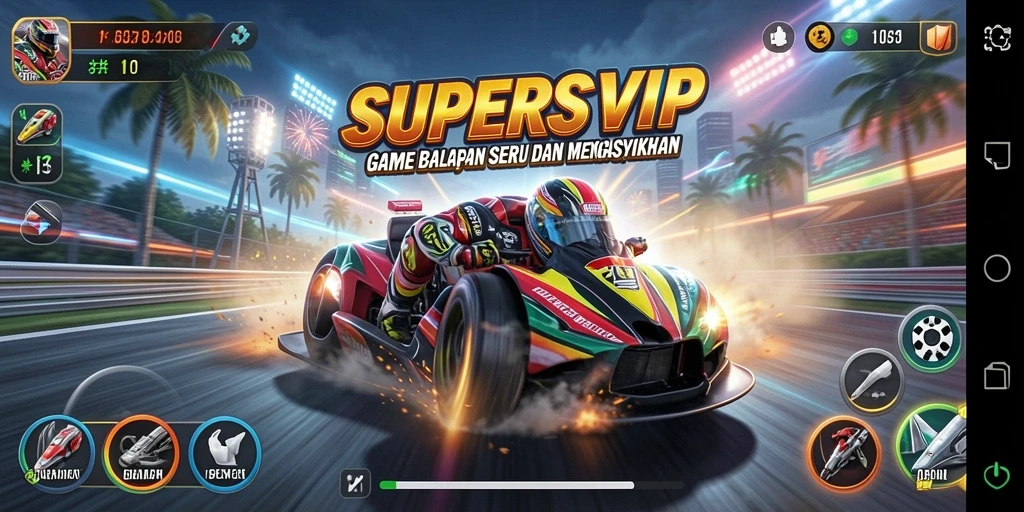 Tampilan gameplay menegangkan di trek balapan SUPERSVIP.
